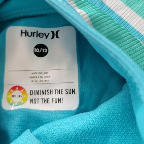 Hurley Swim Suit Girl's 10/12 One Piece Blue/Green Striped Swimwear NWT - Picture 4 of 4